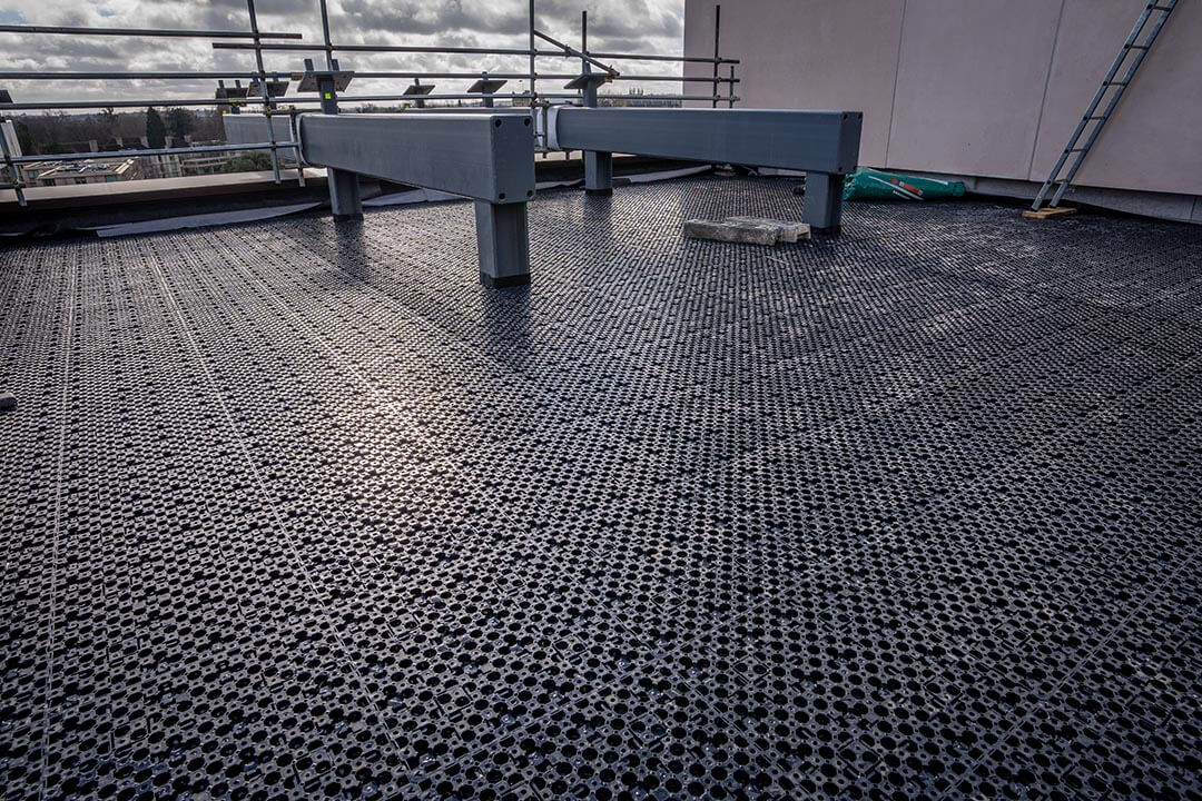 Photo of an IKO Elements Blue Roof System during installation